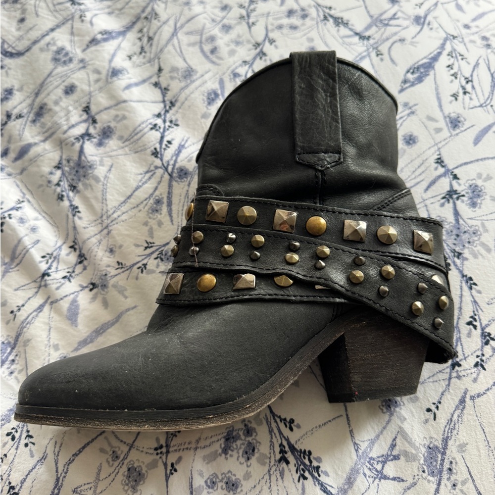 Studded Black Leather Ankle Booties